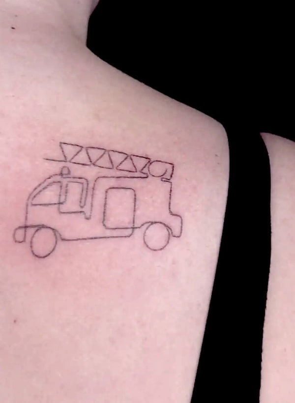 Fire truck outline tattoo by @thewitchandthesun