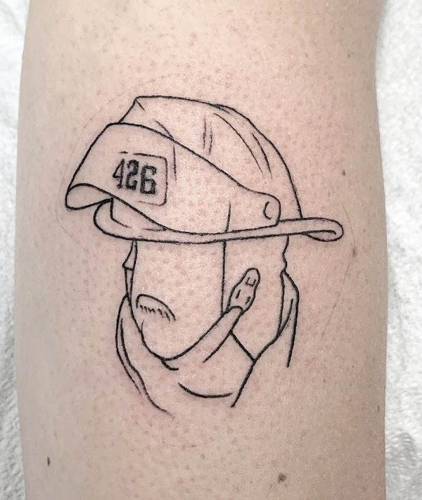 Minimalist firefighter outline tattoo by @jayleblanctattoo