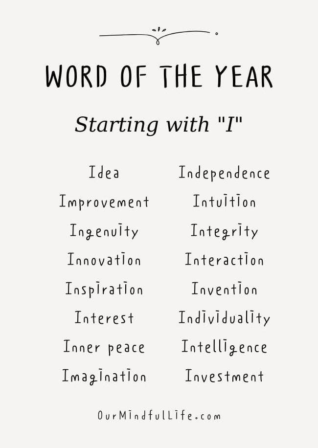 Word of the year ideas staring with I