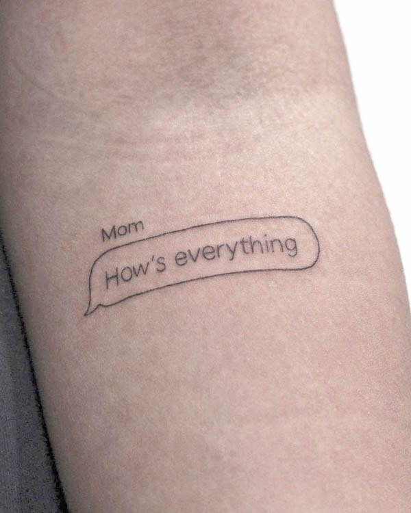 Text message from mom tattoo by @katalinamolnar