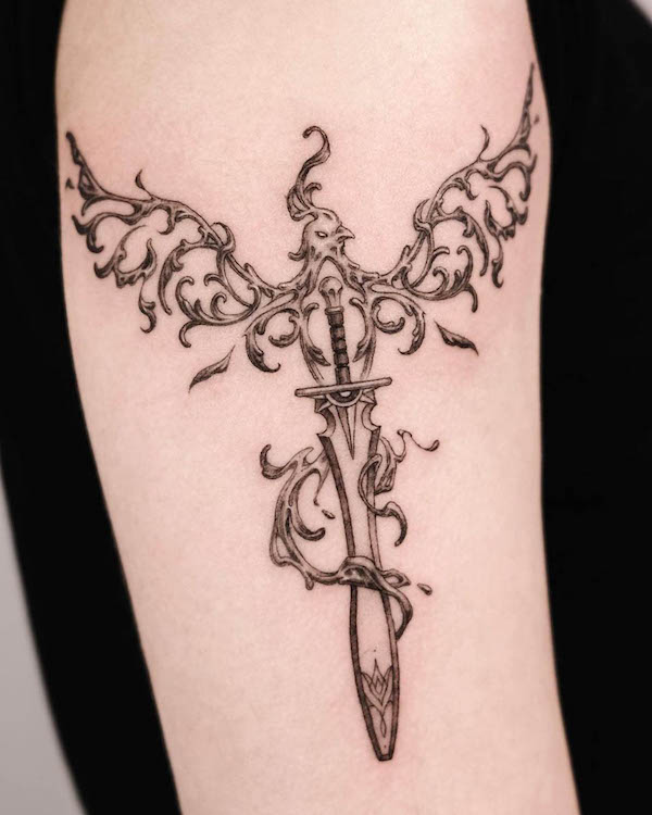 The phoenix dagger by @auua.tattoo