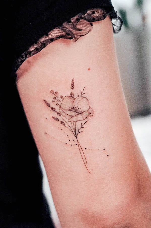 Taurus and poppy tattoo by @bunami.ink_