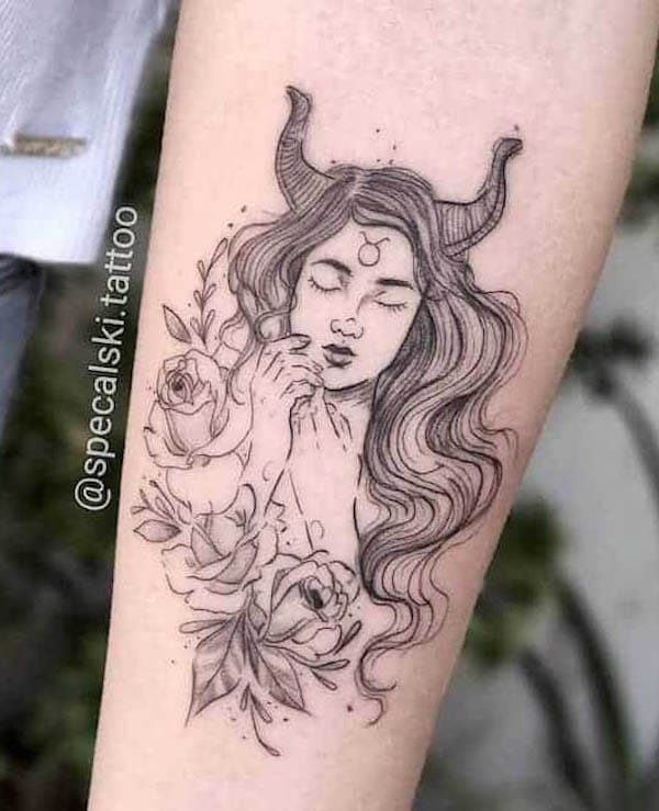 Girly Taurus forearm tattoo by @specalski.tattoo