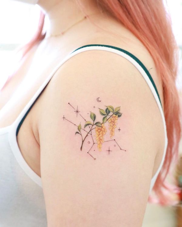 Minimalist upper arm Taurus tattoo by @xiso_ink