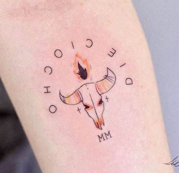 Sleek bull tattoo on the arm by @armminie.chan_