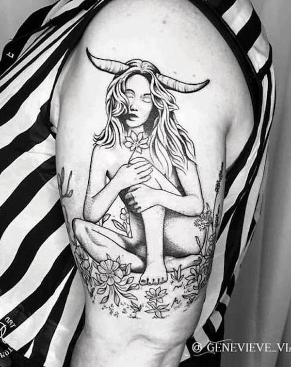 Taurus girl sleeve tattoo by @genevieve_vialle
