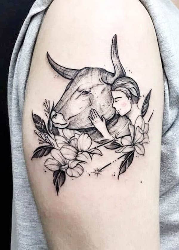 Girl and the bull sleeve tattoo by @tattooming1
