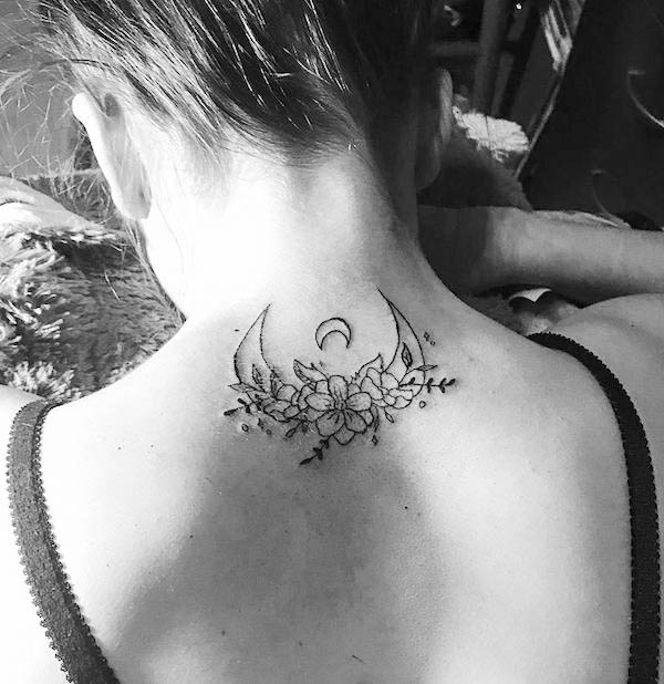 Gorgeous nape tattoo for Taurus women by @crazynees.ink_