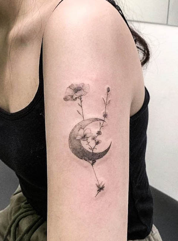 Crescent moon and Taurus tattoo by @1026_45