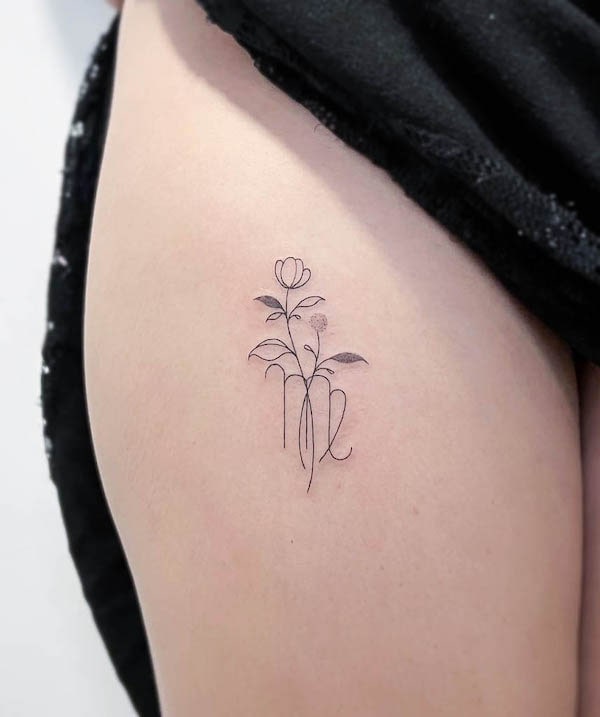 Delicado tatuaje en el muslo de Virgo por @brittany_tattoos