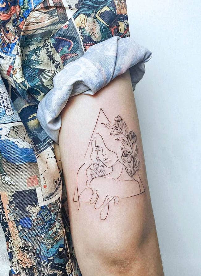 Un tatuaje abstracto de líneas finas para mujeres Virgo por @pinclaw.tattoo