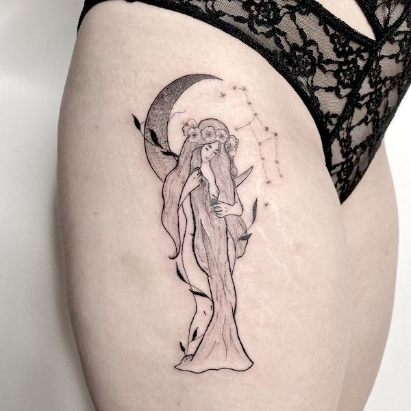 El tatuaje de la doncella: la diosa de la cosecha por @alixunderyourskin: ideas de tatuajes únicas para mujeres Virgo