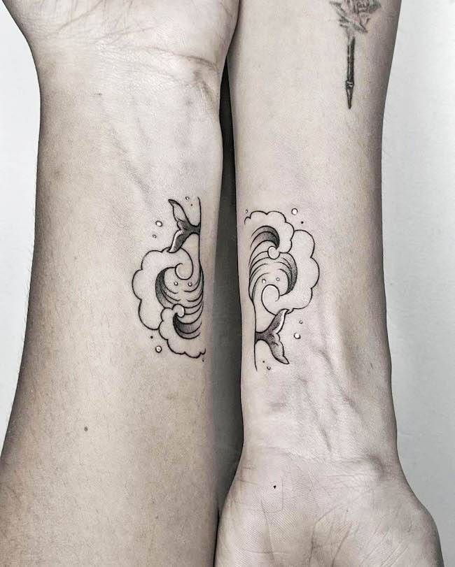 Tatuajes de ballenas y olas por @young_karma94- Tatuajes minimalistas para parejas