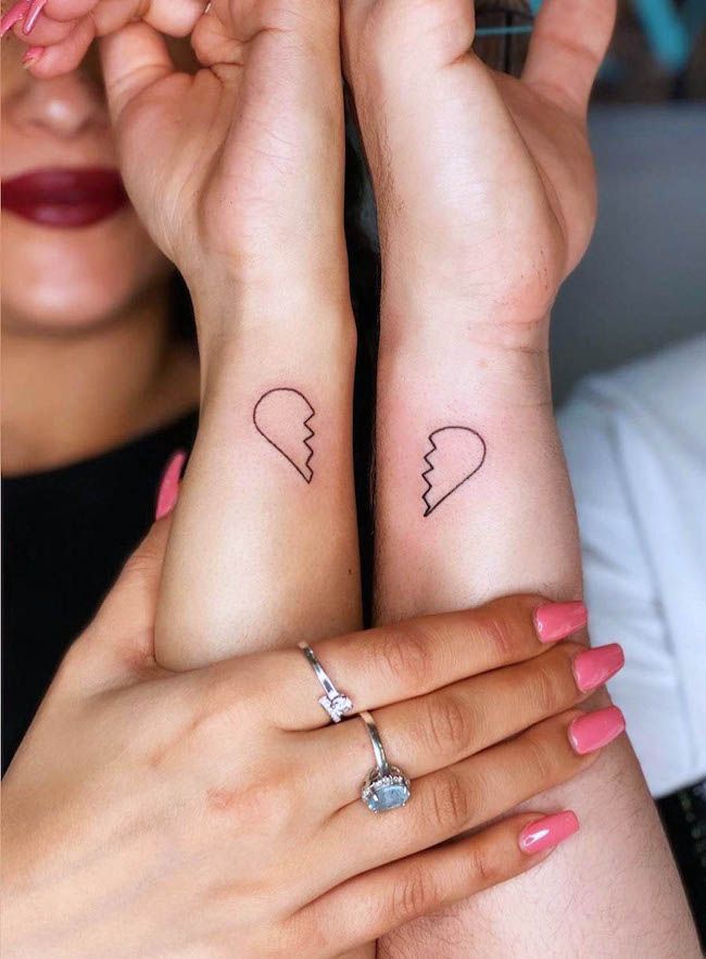 Pedazo de mi corazón: lindos tatuajes de mejores amigas de @inkedlifemiami: tatuajes minimalistas de mejores amigas a juego