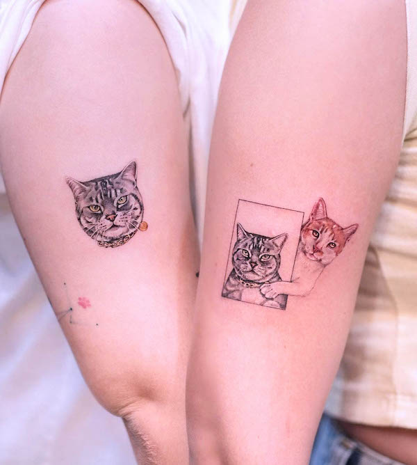 Lindos tatuajes de gatos a juego de @duchess.tattoo