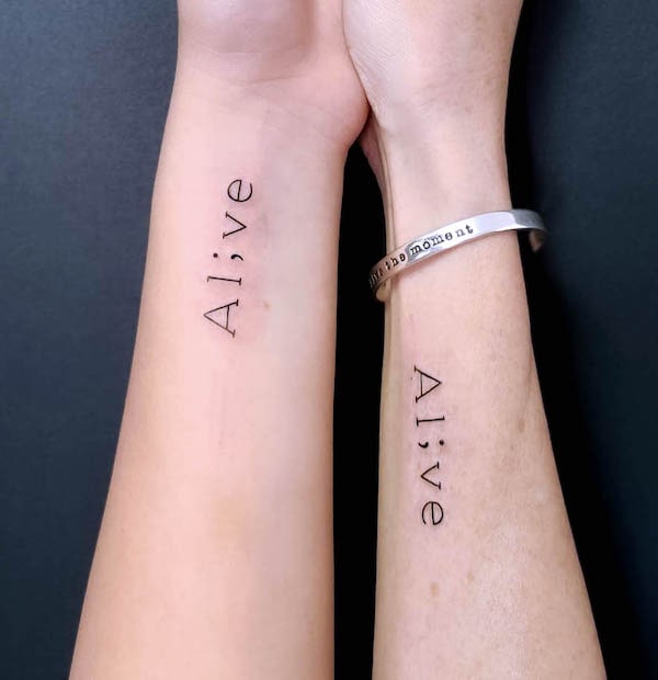 Alive semicolon tattoos by @michalzahavitattooer