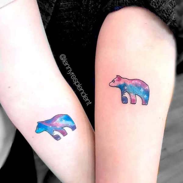Mama bear and baby bear watercolor tattoos