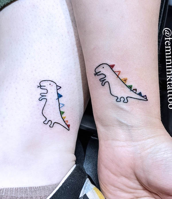 Super cute dinosaur tattoos by @femininktattoo