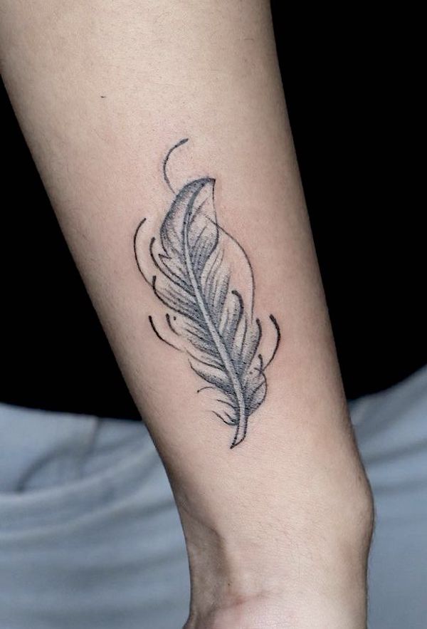 Feather wrist tattoo for women by @leo_tattoo_academy