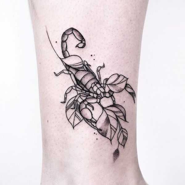 A sleek fineline tattoo from @sollefe- Stunning Scorpio tattoos for men