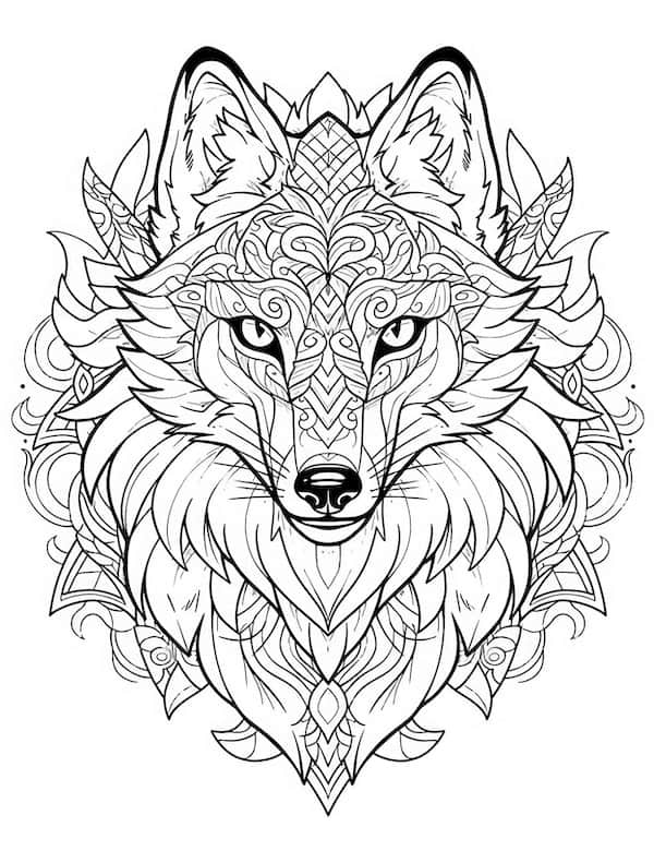 Mandala wolf coloring page