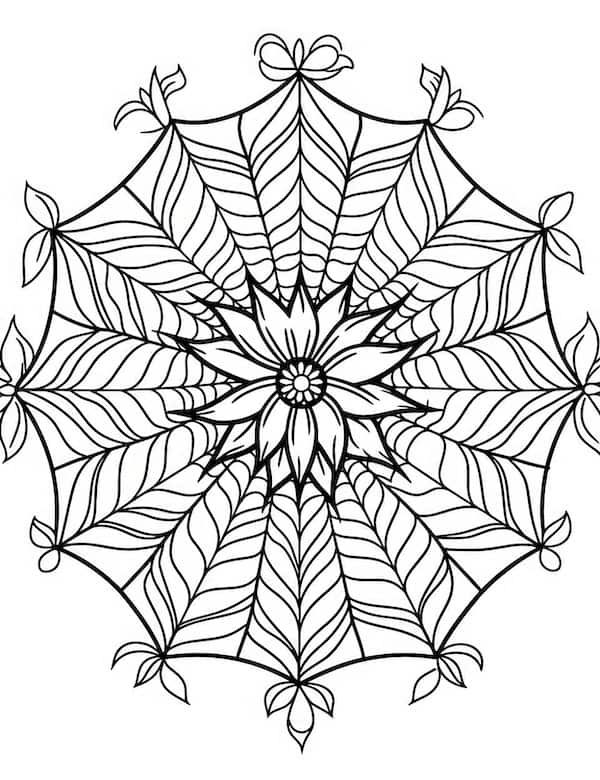 Spooky mandala spider web Halloween coloring sheet