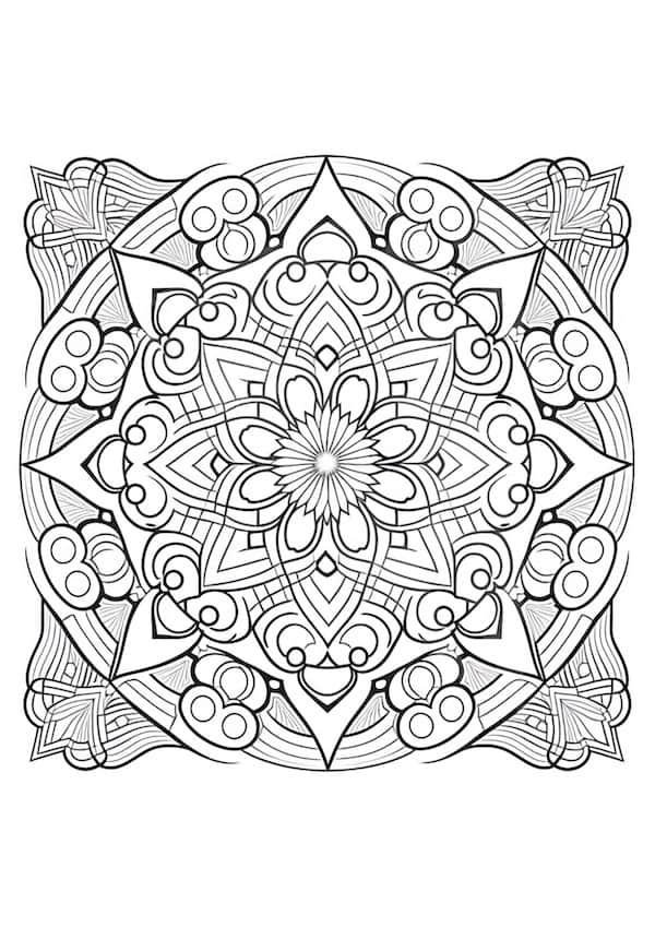 Square mandala coloring page