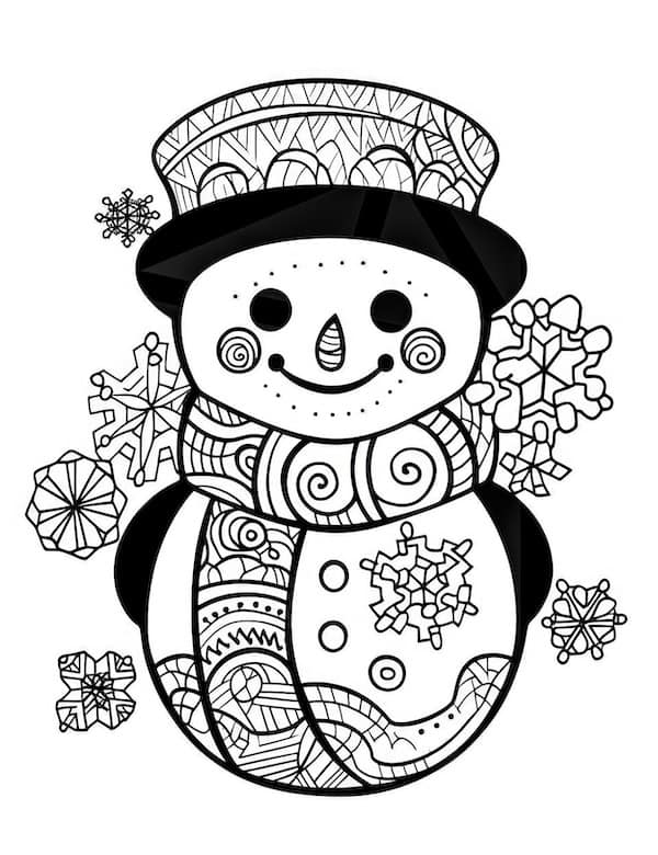 Mandala snowman coloring page