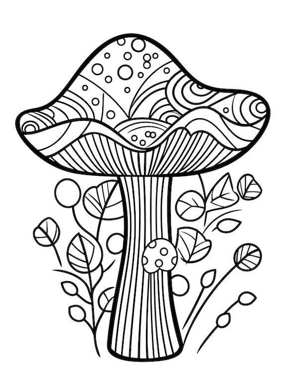 Simple mandala mushroom coloring page