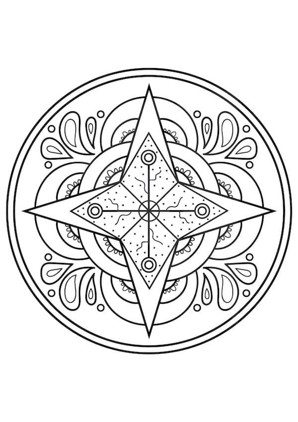 Easy compass mandala coloring page for kids