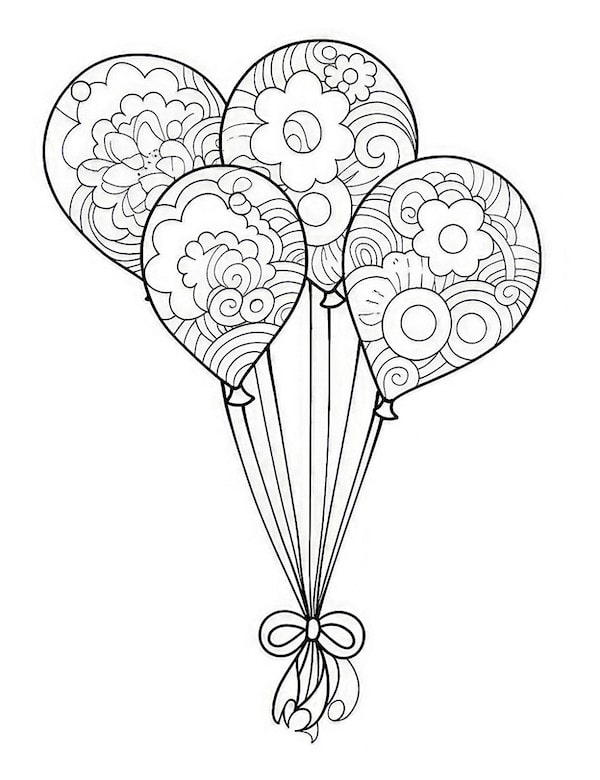 Mandala-style balloons coloring page