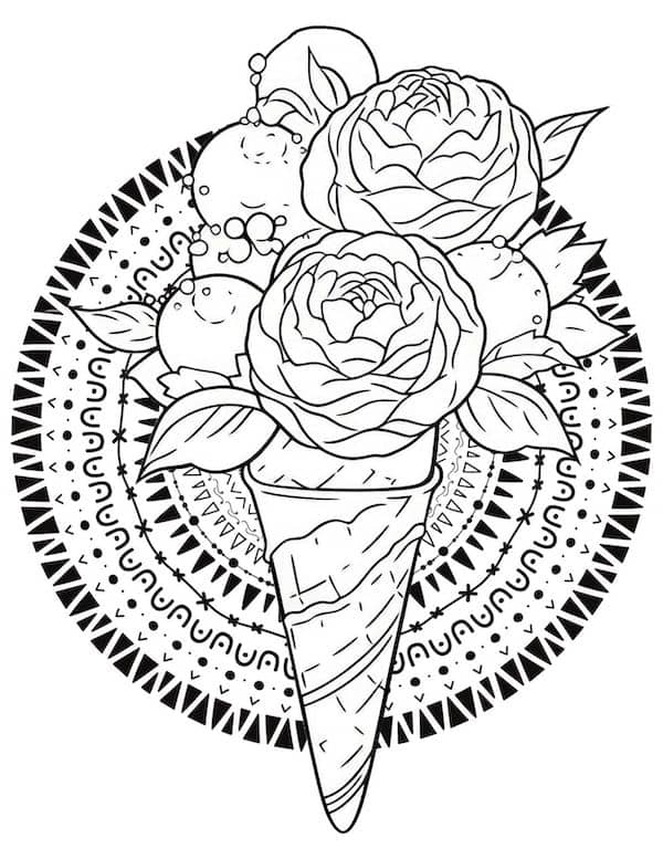 Creative ice cream mandala coloring page