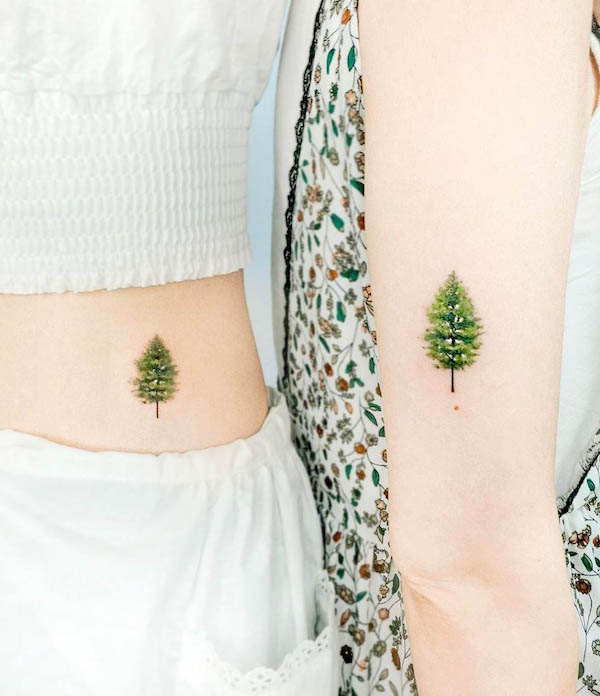 Mother daughter tree tattoos by @tattooist_today_do