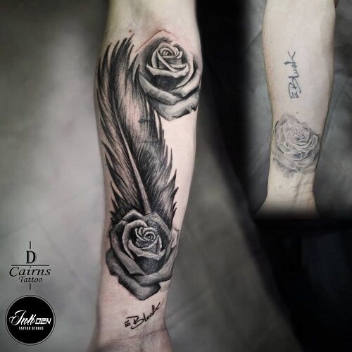 Rose and Feather Tattoo