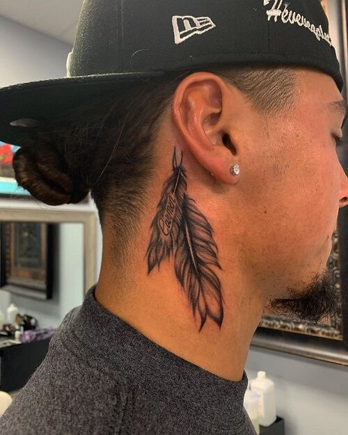 Feather Tattoo Behind Ear