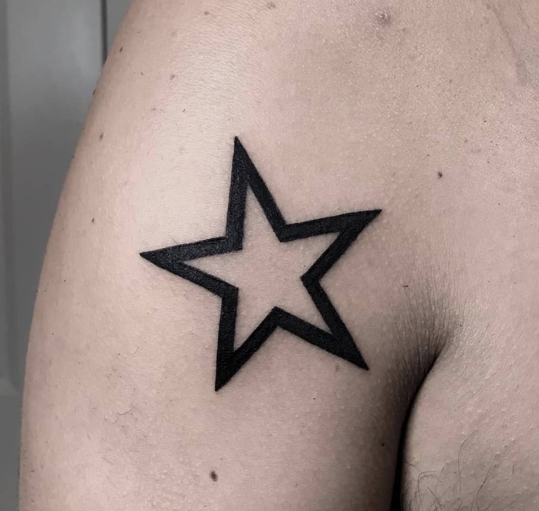 Black Star Outline Tattoo 